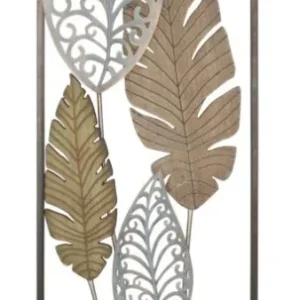 Botanica Leaf Metall Holz Wandobjekt Modern Glam 99 cm