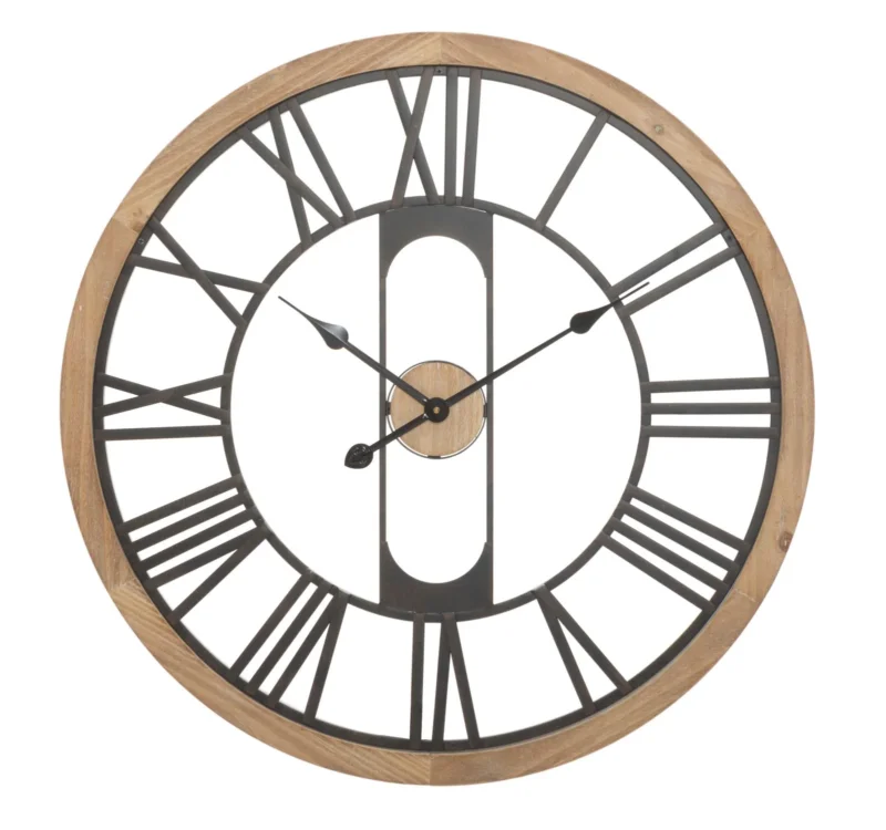 Ravenna Große Wanduhr Industrial Holzoptik Schwarz 70 cm