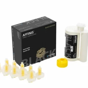 AFFINIS® heavy body BLACK EDITION Kit mit Kartusche und Aufsätzen.