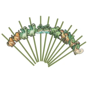 12 pailles dinosaures pour enfant papier vert