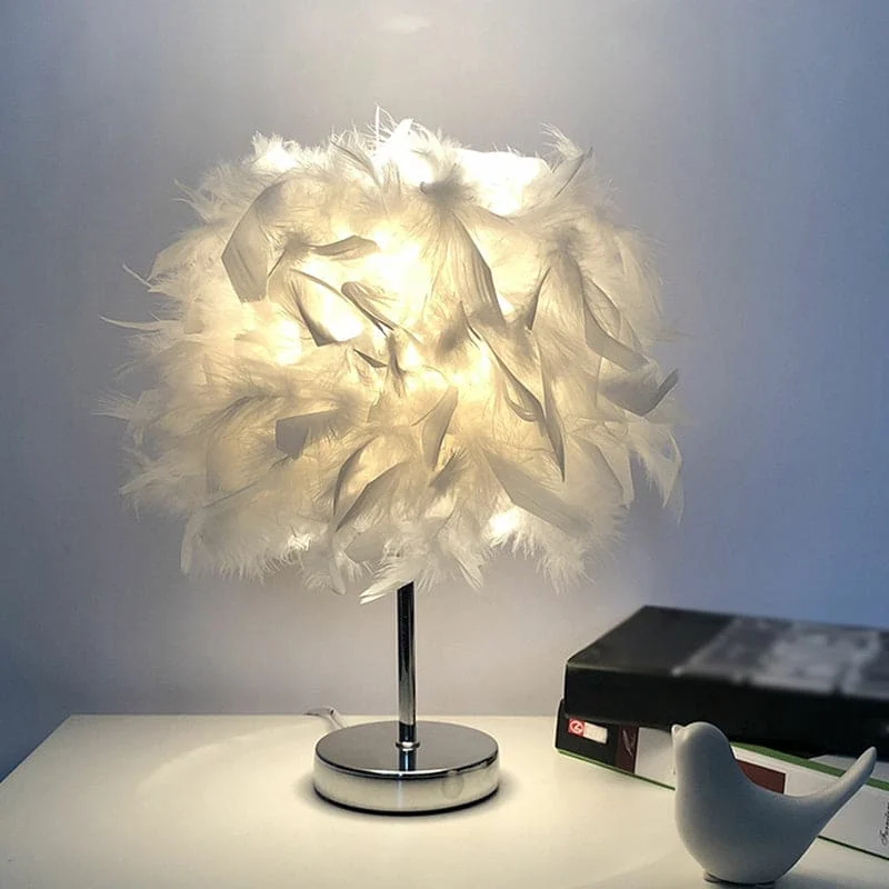 Runde Federlampe - Dekorative Tischlampe für Wohnzimmer, Nachttisch & Akku, Dimmbar, Kabellos | Karnz