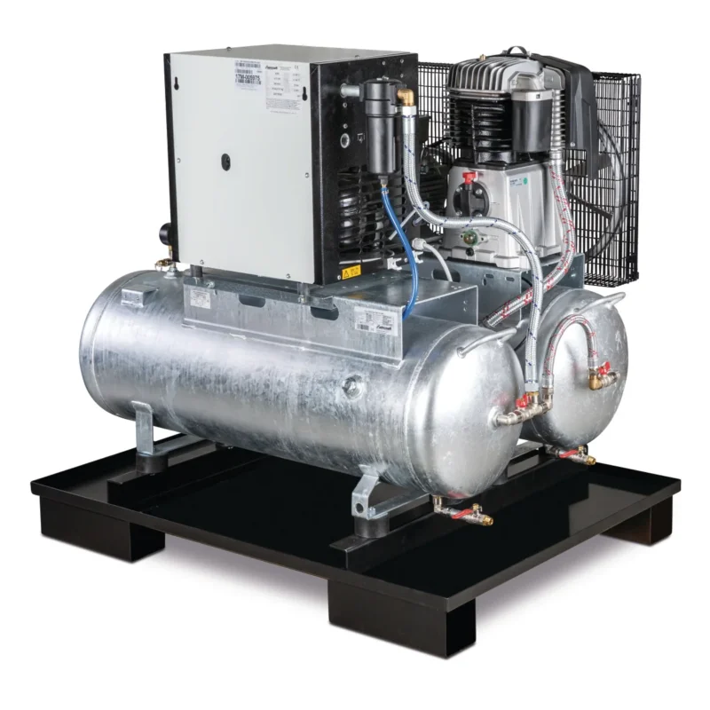 Produktbild von Stationärer Kolbenkompressor mit 2x 100 Liter-Druckluftbehältern und Kältetrockner Airprofi Duo 853/2x100/10 K