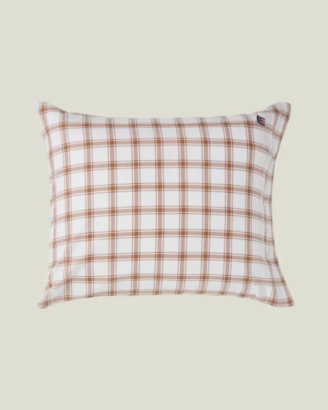 LEXINGTON Karierter Pinpoint-Kissenbezug aus lyocell/Baumwolle, white/fudge