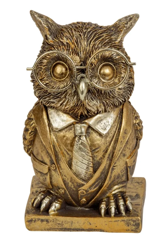 Dekofigur Eule Bravino Gold mit Brille