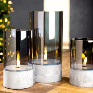 6er Set LED Glaswindlichter in Grau – Verfügbar in drei Größen mit Timer Funktion