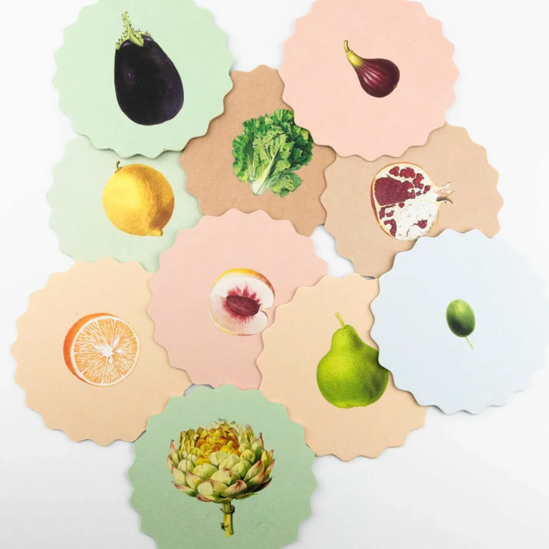 30x40 Untersetzer Ablage Coaster mit verschiedenen Gemüse Obst aus Papier beidseitig bedruckt