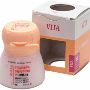 Transpa Dentin VM13 3D-Glasur 50g, Produktverpackung mit Etikett und Dose.