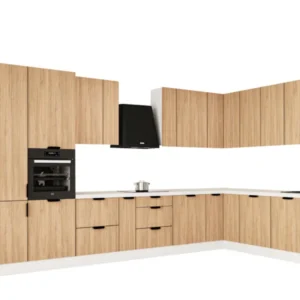 Winkelküche 405 x 205 cm Viel Stauraum Küchenzeile Küchenblock Ohne E-Geräten Einbauküche, Sorento KS5-M405 Sonoma Eiche/Weiß
