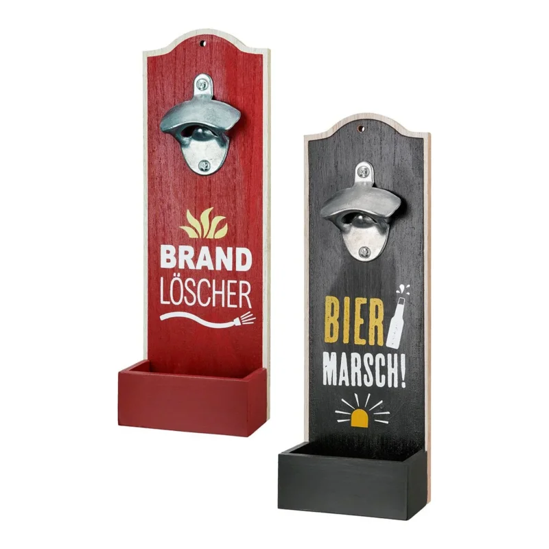 Flaschenöffner Wand „Feuerwehr“ – 2er Set Wand Flaschenöffner mit Auffangschale