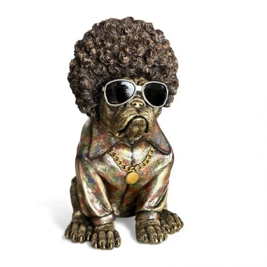 Hund Afrolook Gold – außergewöhnliche Dekofigur aus Kunstharz
