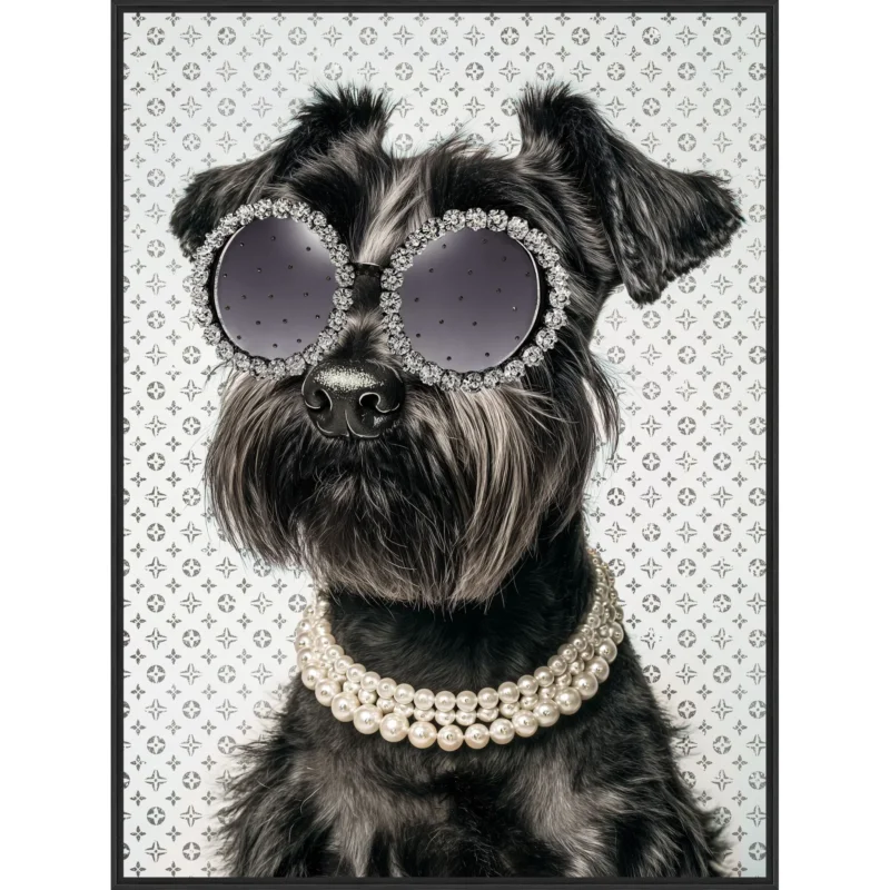 Diamant d'Art Collection Terrier mit Sonnenbrille – luxuriöses Leinwandbild mit Strass, 60 × 80 cm