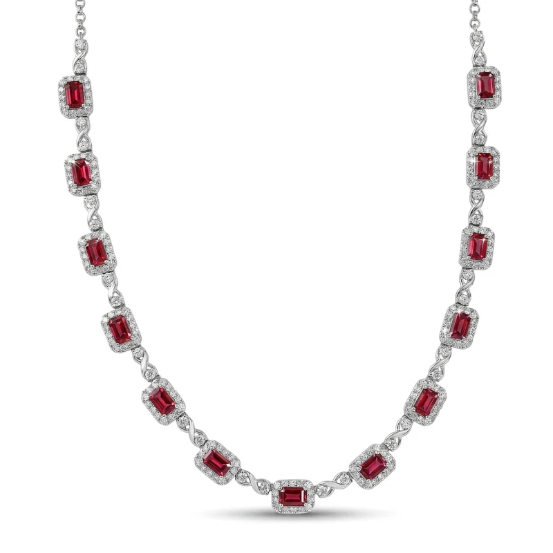 D'Joy AA Farbwechsel Granat, Moissanit AGI zertifiziert Halskette ca. 45 cm 925 Silber Rhodiniert ca. 13,50 ct.