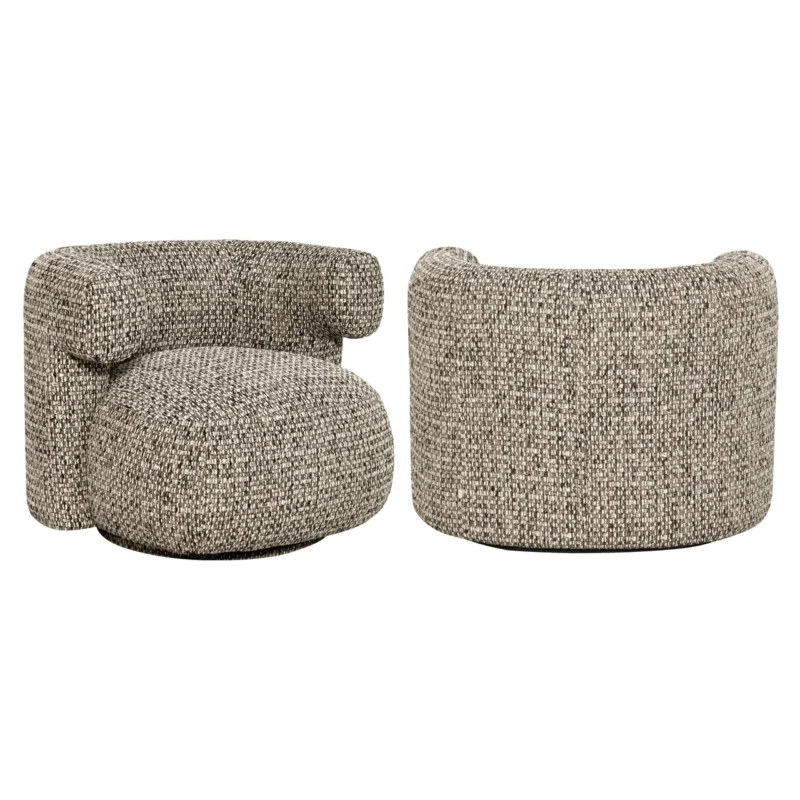 Gesamtansicht des Lounge Stuhl Talley Cobblestone mit Drehfunktion und rundlicher Silhouette.