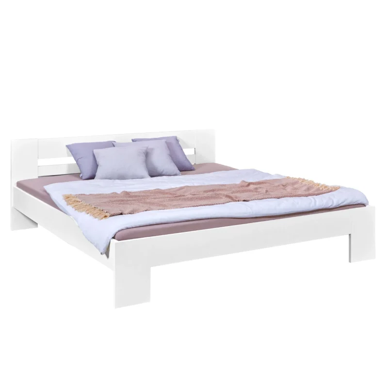 Einzelbett Annik 180x200 in Weiß, MDF-Bettgestell fürs Schlafzimmer