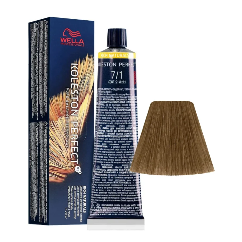 Wella Koleston Perfect Me+ Rich Naturals 7/1 Biondo Medio Cenere 60ml - colorazione permanente