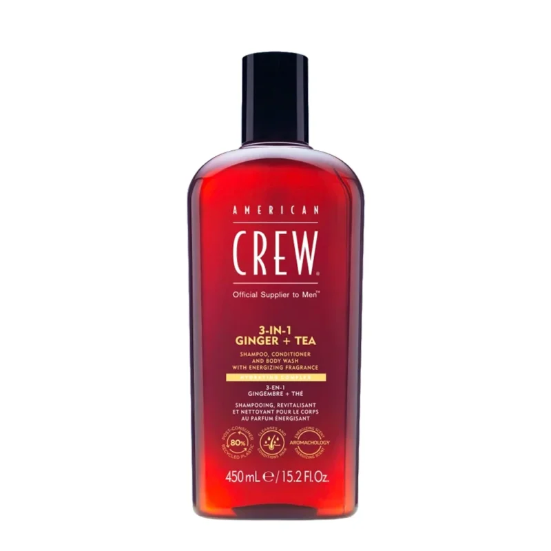 American Crew 3-in-1 Ginger+Tea Shampoo Conditioner And Body Wash 450ml - shampoo balsamo e detergente corpo [all]