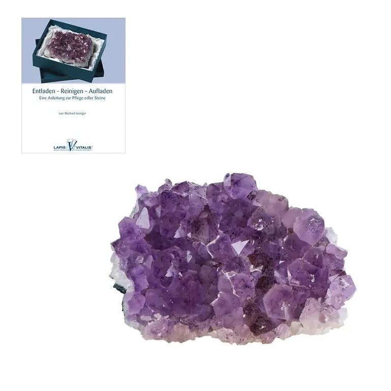 Amethyst-Reinigungsstufe von Lapis Vitalis – Set inkl. Michael Gienger Begleitheft (ca. 400g, ca. 6x8 cm))