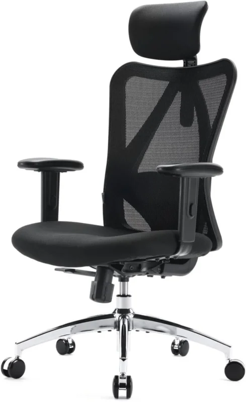Ergonomischer Bürostuhl mit Lordosenstütze, Kopfstütze, Armlehne