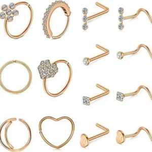 Nasenring Piercing Set Chirurgenstahl Strass Spirale 30Stk