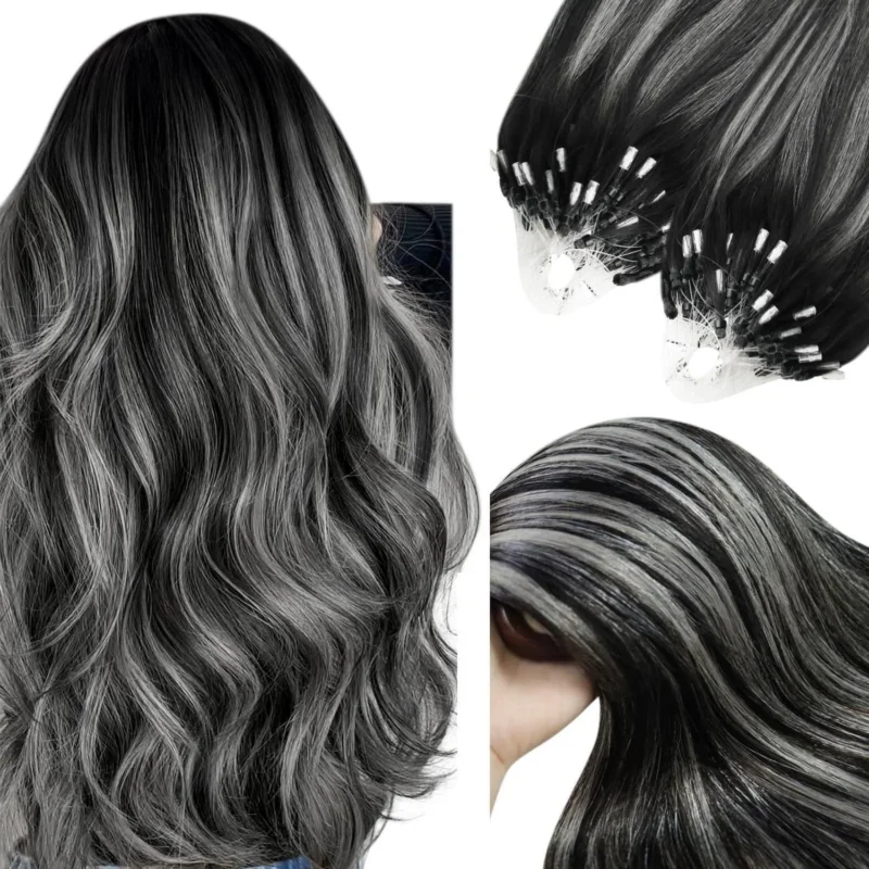 Silber Ombre Microring Haarverlängerung 50cm - 1B/S/1B