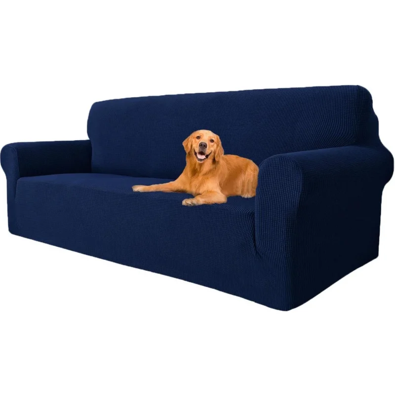Stretch Sofaüberzug 3-Sitzer – Dunkelblau, Rutschfest & Waschbar