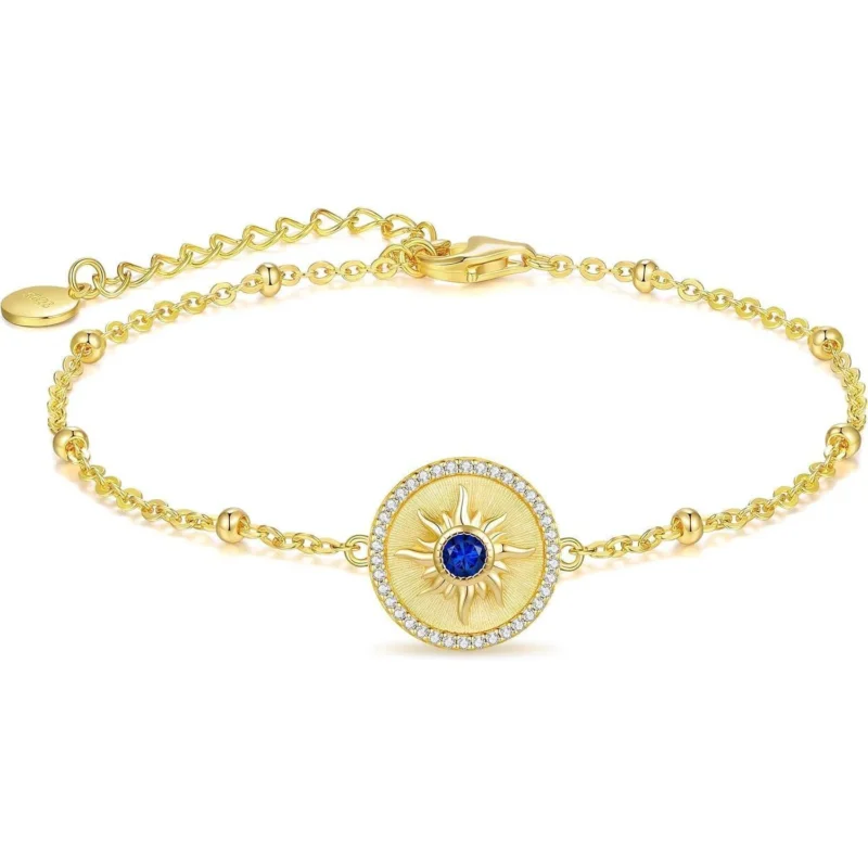 Sterling Silber Armband Damen mit Sonne Anhänger, Geburtsstein-Option