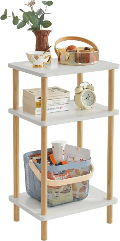 Beistelltisch Nachttisch Holz 3 Ebenen Weiß Modernes Design