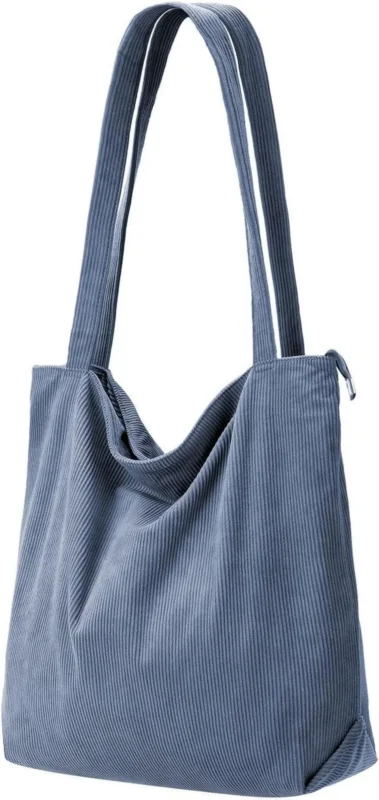 Beige Cord Shopper Tasche mit Reißverschluss und Fächern