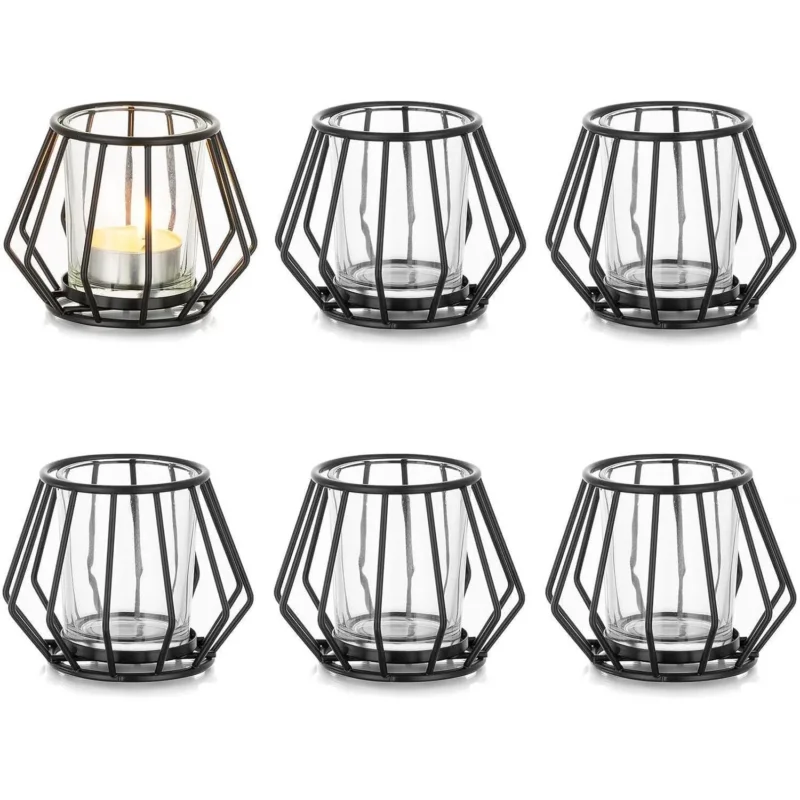 Teelichthalter Schwarz Metall 6er Set Geometrisch Modern
