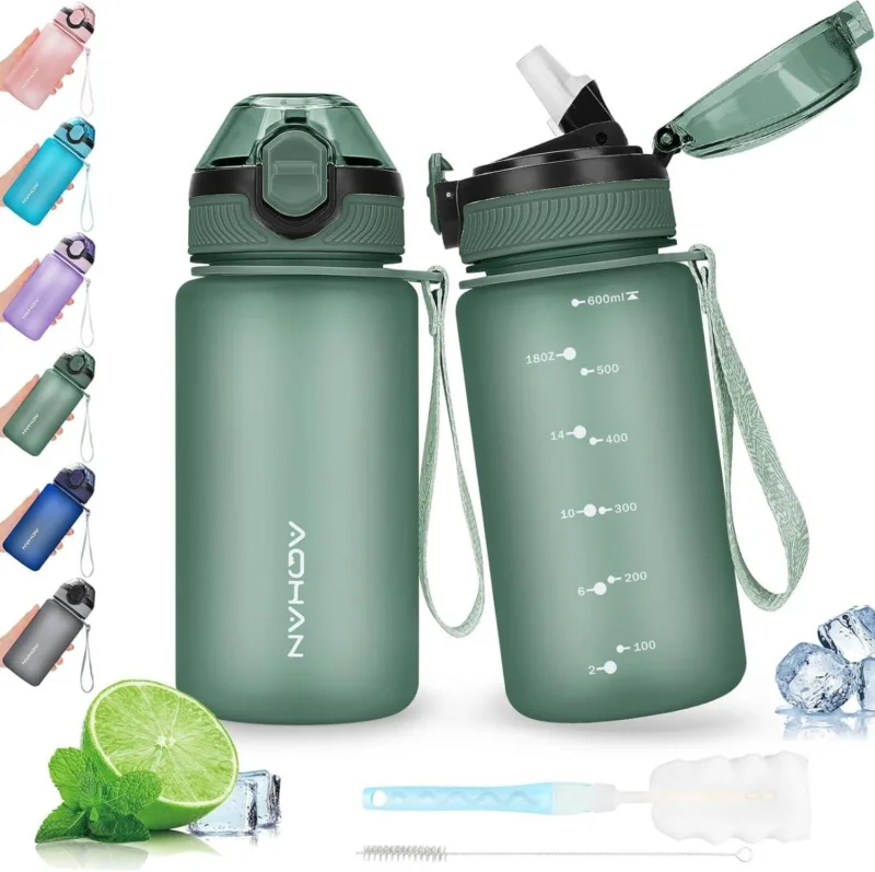 Trinkflasche mit Klappdeckel 600ML auslaufsicher BPA frei Strohhalm