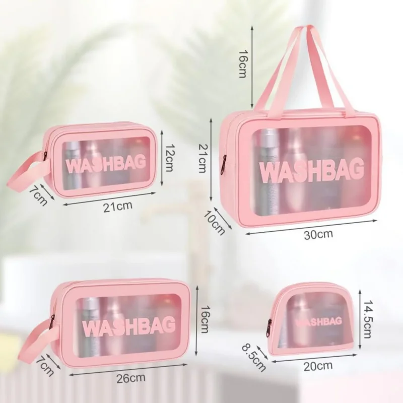 Transparente Reise Kulturbeutel 4er Set Rosa PU-Leder