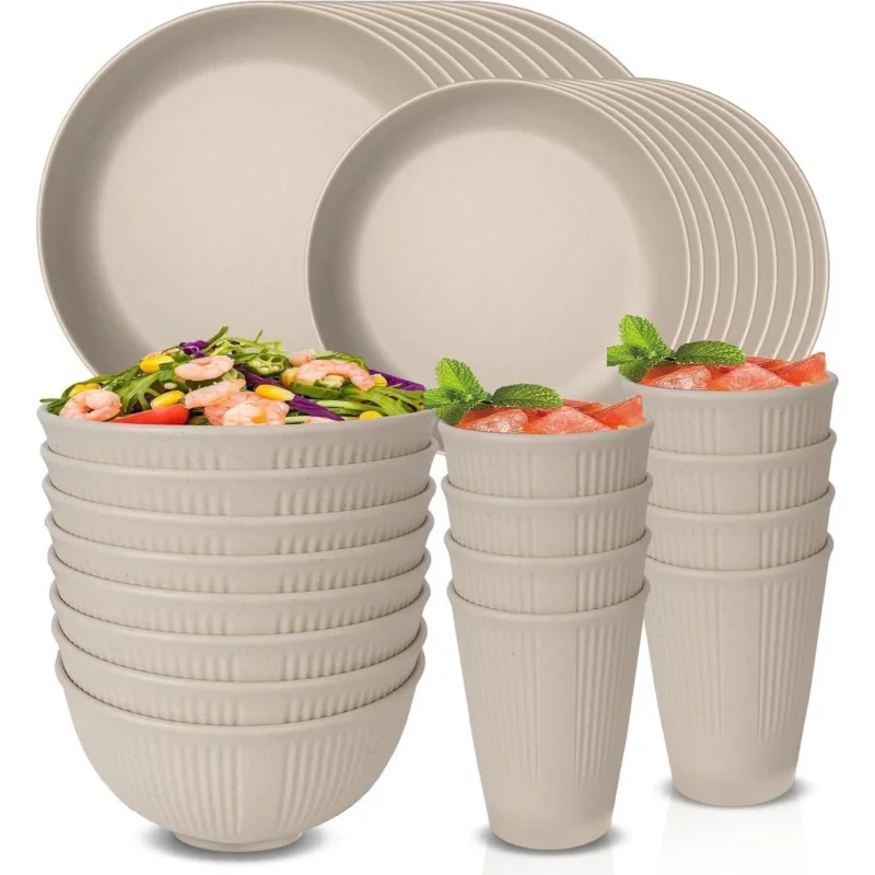 Unzerbrechliches Geschirrset für 8 Personen, 32-teilig, Beige