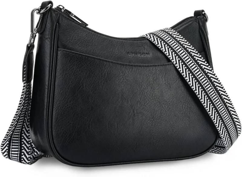 Crossbody Bag Damen Vegan Leder Schwarz Schultertasche