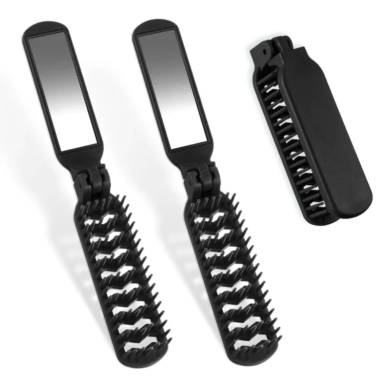 2er Set Klappbare Mini Haarbürsten Schwarz, Reisehaarbürste mit
