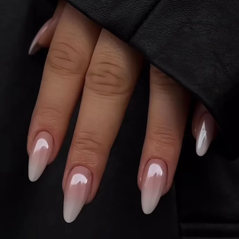 24er Set Künstliche Nägel Rosa Weiß Gradient mit Klebepads