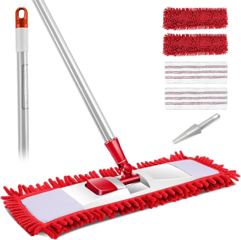 Bodenwischer Set mit 360° Drehgelenk, 125cm Edelstahlgriff, 4