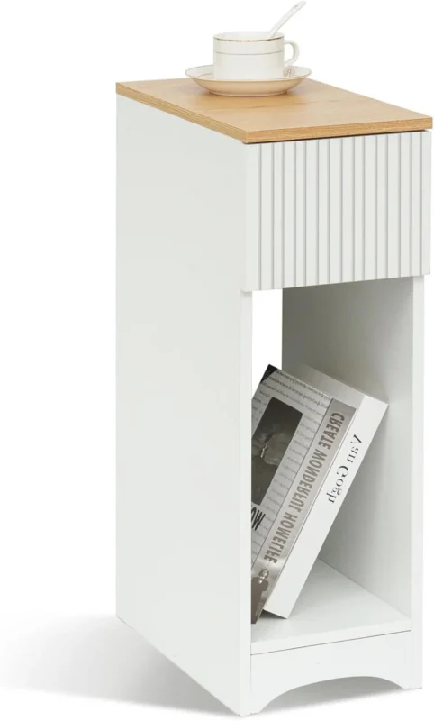 Weißer Nachttisch mit Schublade für Boxspringbett 20x35x60cm