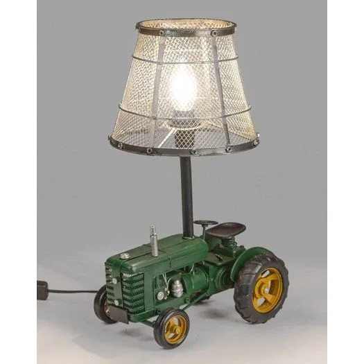 Lampe Traktor Grün aus Metall – Vintage Tischlampe im Landhaus Stil
