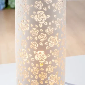 Porzell Lampe Rose rund weiß 27cm
