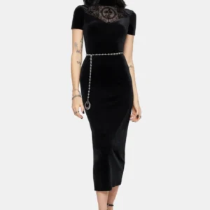Cameo Hoch Hals Beflockt Mesh Einlage Midi Kleid