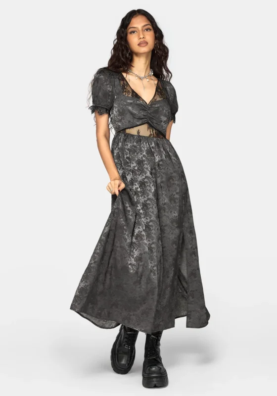 Lili Jacquard Lace Insert Gerafft Bust Midikleid