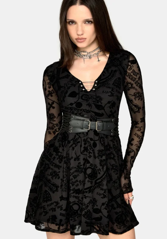 Sanct Beflockt Mesh Langarm Minikleid