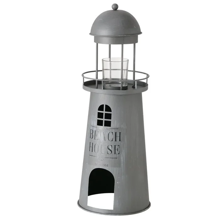 Laterne Nautic Leuchtturm XL Beach House – maritime Laterne aus Metall und Glas in Grau