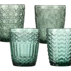 4er Set Trinkglas, Saftglas, Wasserglas Grün mit Gemischten Motive, ca. 300ml