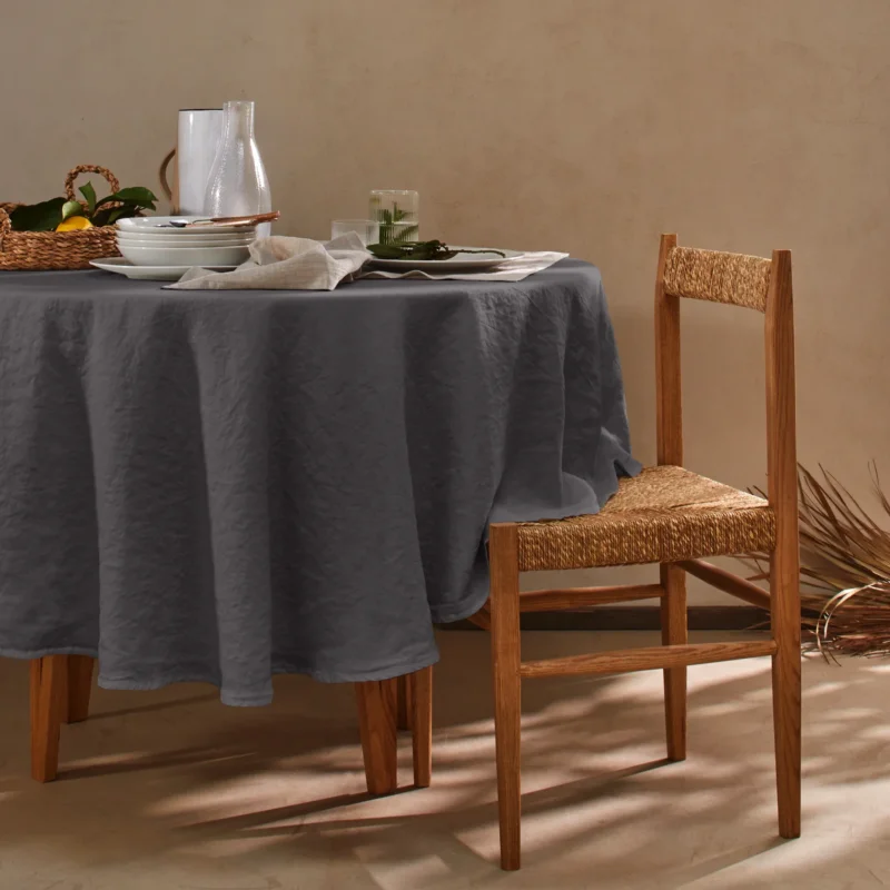 nappe ronde basique en lin gris plomb