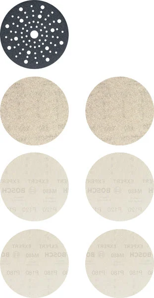 Produktbild Lieferumfang von EXPERT M480 Schleifnetz Starter Set, Schleiftellerschoner, 150mm, K80-180, 7tlg.
