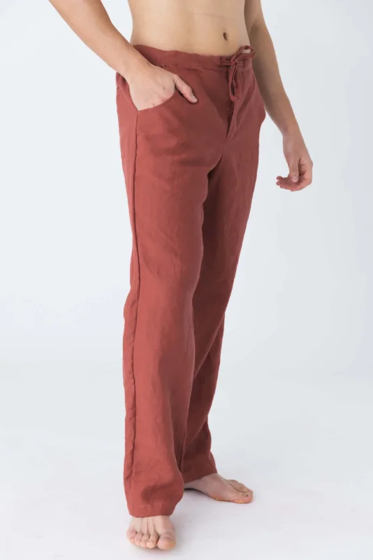 Pantalon en lin décontracté brique 5 #colour_brique