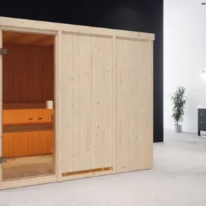 Karibu Innensauna "Sauna Hannah 5" 5 Personen 9 kW Bio-Kombi Ofen + Steuergerät HUUM WIFI