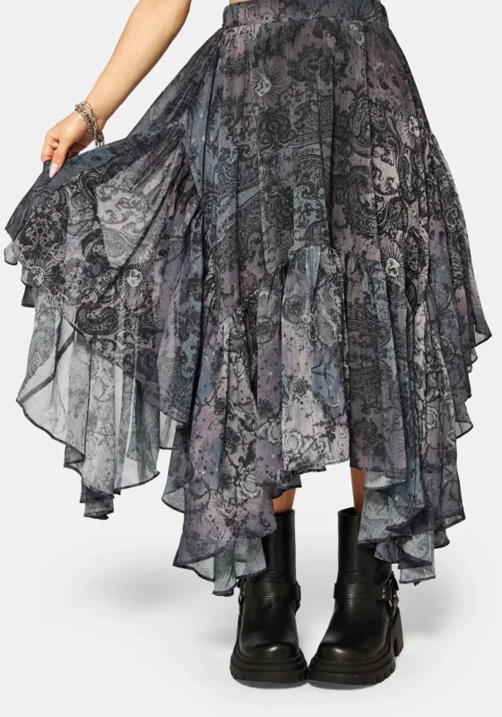 Gaia Himmlisch Print Chiffon Hanky Saum Rock