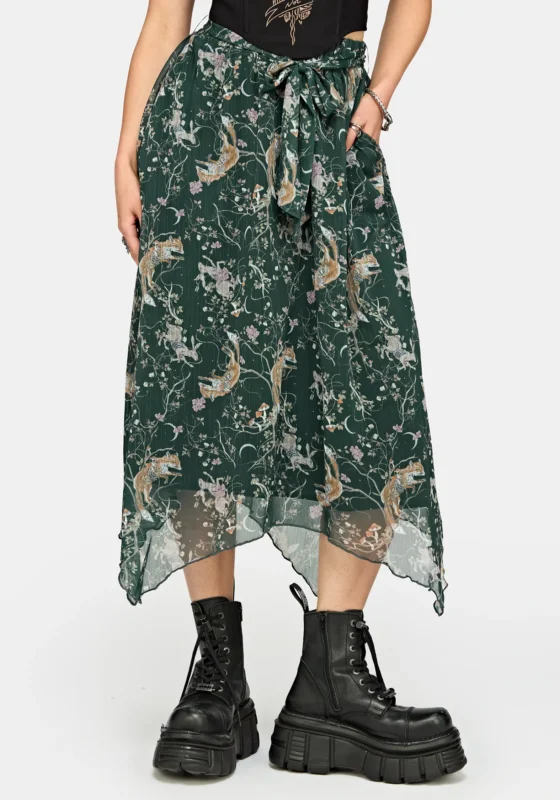 Renard Print Chiffon Hanky Saum Midirock